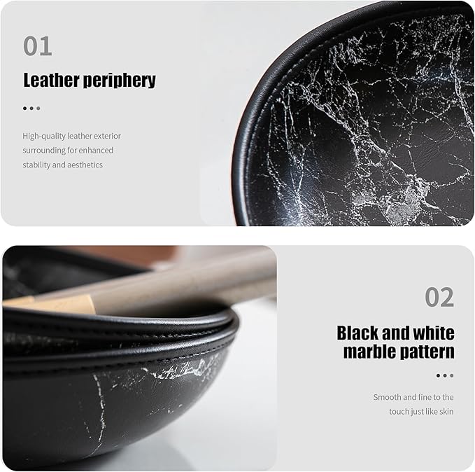 2025 Improved Design Round Marbled Leather Valet Tray Organizer Set of 2, Hard Leather Catchall Tray for Watches, Keys, Wallets, Jewelry & Candys on Desk, Bedside, Nightstand(Round Hard)