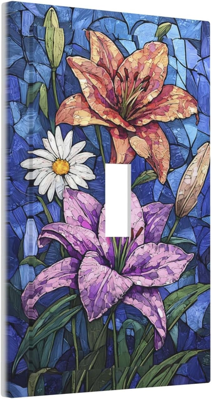 Decorative Light Switch Cover Vintage Colorful Flower Oil Painting Style 1 Gang Single Toggle Device Electrical Faceplate Switchplates Decorator Outlet Wall Plate for Bedroom Bathroom Decor