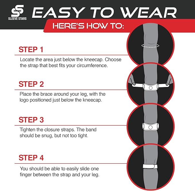 Sleeve Stars Swedish Brand Patellar Tendon Support Strap for Women & Men Effective Osgood Schlatter Knee Brace Youth & Kids Knee Brace with 3 Adjustable Length fits 7"-15" (Single/Black/Kids)