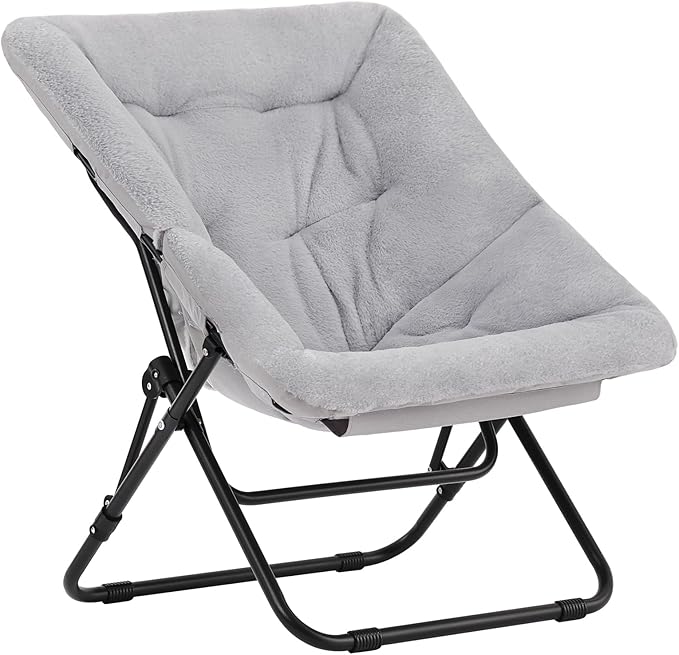 Tiita Comfy Saucer Chair, Soft Faux Fur Oversized Folding Accent Chair, Lounge Lazy Chair for Kids Teens Adults, Metal Frame Moon Chair for Bedroom, Living Room, Dorm Rooms, X-Large, Grey
