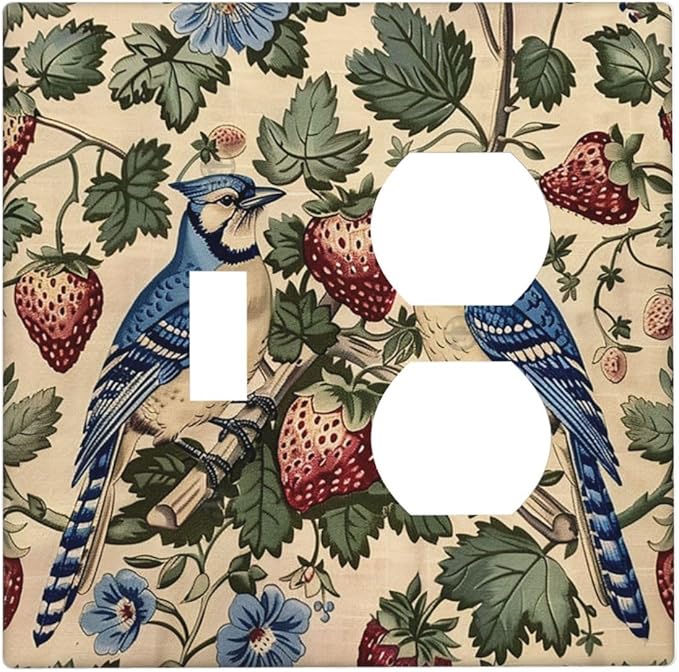 Wallplates Vintage Floral Bird Strawberry Thief William Morris 1 Toggle 1 Duplex Switch Plate Electrical GFCI Faceplate Decorative Light Switch Covers for Bedroom Home Decor