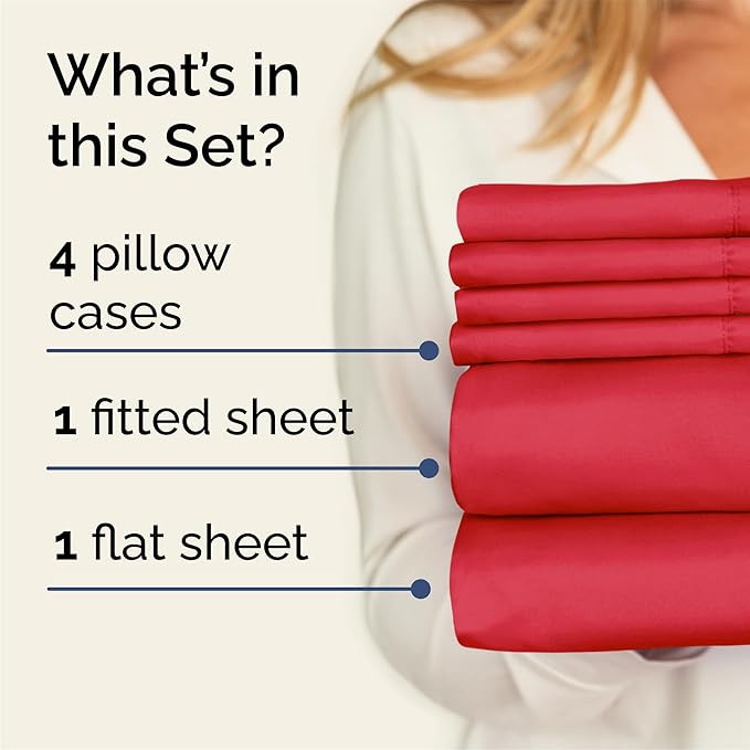 Queen 6 Piece Sheet Set - Cooling & Breathable Bed Sheets - Hotel Luxury Bed Sheets for Women, Men, Kids & Teens - Comfy Bedding with Deep Pockets & Easy Fit - Soft and Wrinkle Free - Queen Red Sheets
