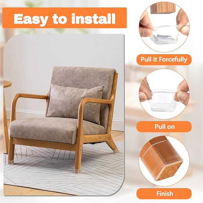28Pcs Chair Leg Protectors for Carpet Rug, Square Furniture Sliders for Carpeted Floors, Bar Stools Leg Glides Covers Caps with Plastic Pads Anti Scratches (Fit:5/8"~13/16", Clear)