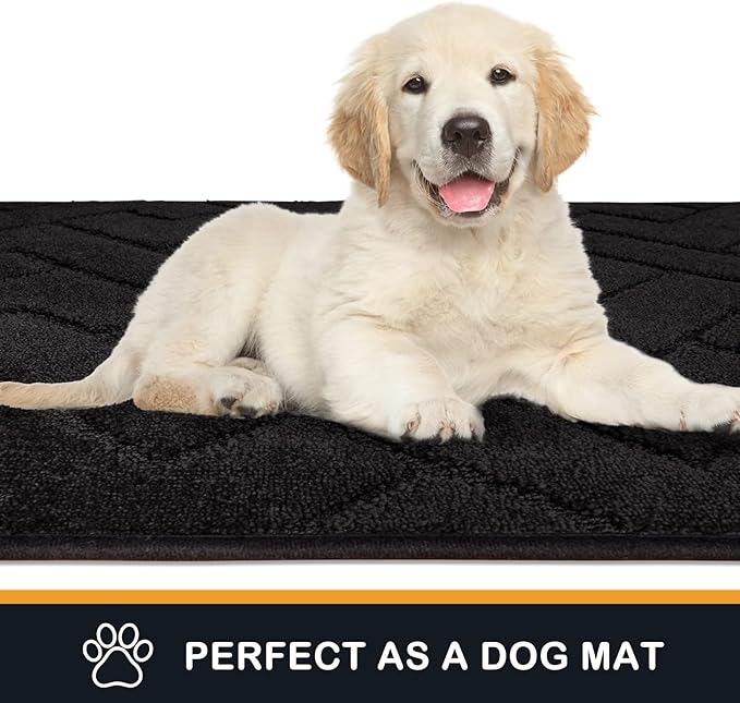 PURRUGS Dirt Trapping Door Mat 20" x 31.5", Non-Slip Machine Washable Entry Rug, Shoe Scraper, Dog Doormat, Super Absorbent Welcome Mat for Front & Back Door, Muddy Wet Shoes & Paws, Black