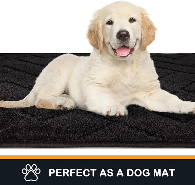 PURRUGS Dirt Trapping Door Mat 24" x 59", Non-Slip Machine Washable Entry Rug, Shoe Scraper, Dog Doormat, Super Absorbent Welcome Mat for Front & Back Door, Muddy Wet Shoes & Paws, Black