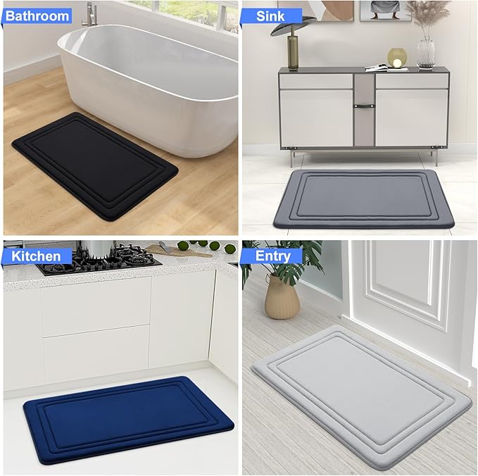 Grandaily Memory Foam Bath Mat Rug 47x20, Ultra Soft, Non-Slip and Absorbent Bathroom Rugs, Machine Wash Dry, Comfortable Bath Carpet for Bathroom Floor, Tub and Shower, Navy Blue