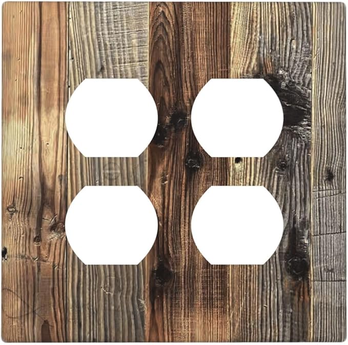 Barn Brown Wood Rustic Weathered Wood Print Outlet Covers 2 Gang Double Duplex Decorative Light Switch Covers Electrical Wallplates Socket Faceplate for Farmhouse Home Decor