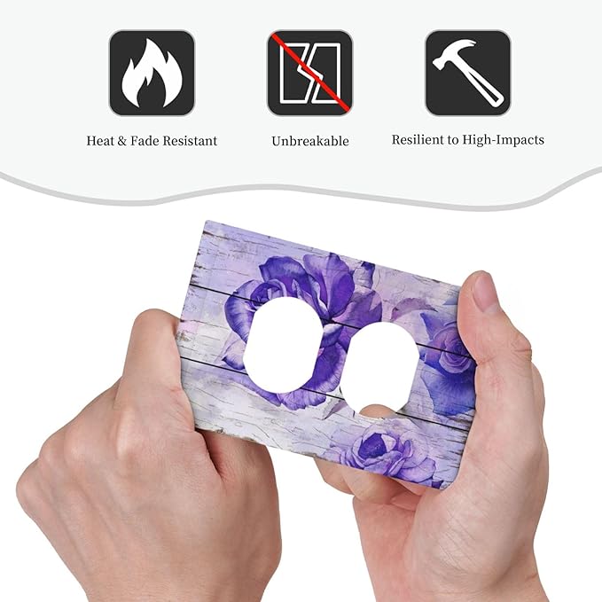 Outlet Covers Purple Rose Flower Rustic Wood Plank 1 Gang Duplex Light Switch Cover Plate Decorative Wall Plates Electrical Switchplate Receptacle Cover for Farmhouse Bathroom Decor