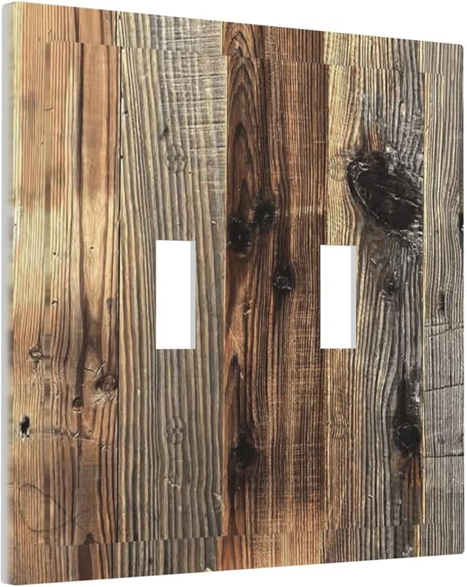 Barn Brown Wood Rustic Weathered Wood Print Decorative Switch Plates 2 Gang Double Toggle Outlet Light Switch Cover Wall Plate Electrical Faceplate for Farmhouse Home Decor