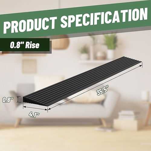 0.8" Rise Threshold Ramps for Doorways, 2000 Lbs Load Capacity, 35.5" Wide Natural Rubber Power Wheelchair Ramp is Adjustable and Cuttable for Doorways, Curb, Sweeper, Power Scooters, Bathroom