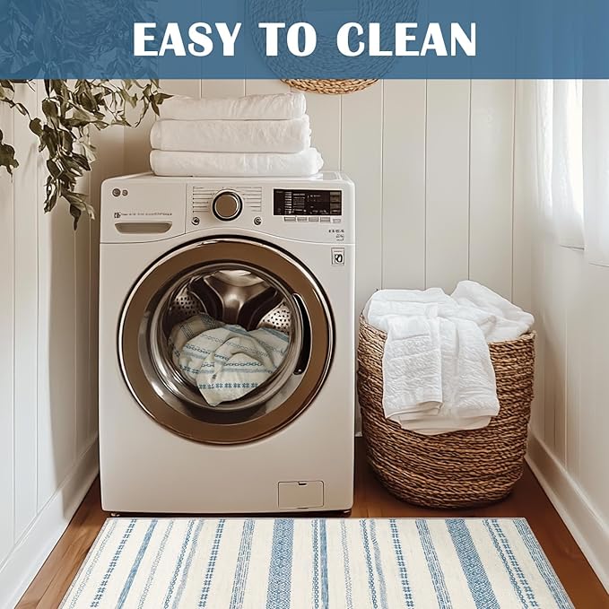 jinchan Boho 2x3 Rugs for Entryway - Moroccan Machine Washable Doormat Soft Bohemian Small Throw Rug Non-Slip Carpet for Entrance Kitchen Laundry Room Bedroom (2‘x3', Blue)