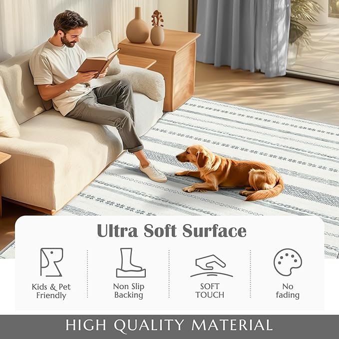 jinchan Moroccan Boho 3x5 Area Rugs for Entryway - Machine Washable Soft Throw Rug Bohemian Design Non-Slip Carpet for Entrance Living Room Kitchen Bedroom (3‘x5', Grey)