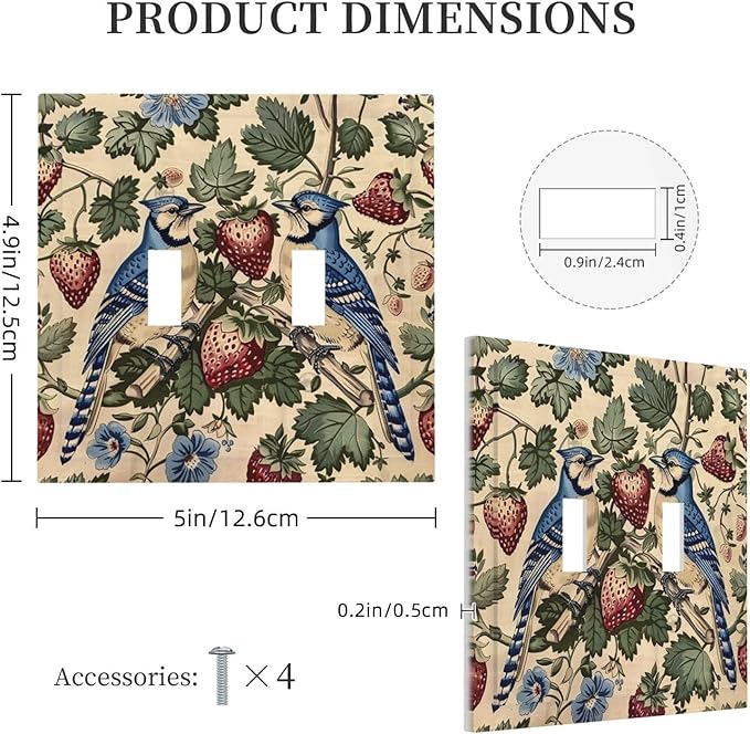 Decorative Switch Plates Vintage Floral Bird Strawberry Thief William Morris 2 Gang Double Toggle Outlet Light Switch Cover Wall Plate Electrical Faceplate for Bedroom Home Decor