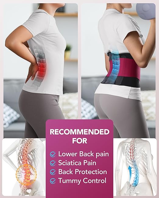 0.5mm Ultra Thin Back Brace for Women Men, 3D Lumbar Pad, Seamless Yoga Fabric, Lightweight Back Brace for Lower Back Pain Relief, Sciatica, Posture, Lifting, Wearg Under Clothes, Rose, XL