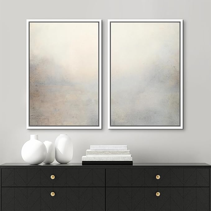 MUDECOR Framed Canvas Print Wall Art Soft Gradient Abstract Misty Landscape Illustrations Modern Art Decorative Bohemian Colorful Chic for Living Room, Bedroom, Office - 16"x24"x2 White
