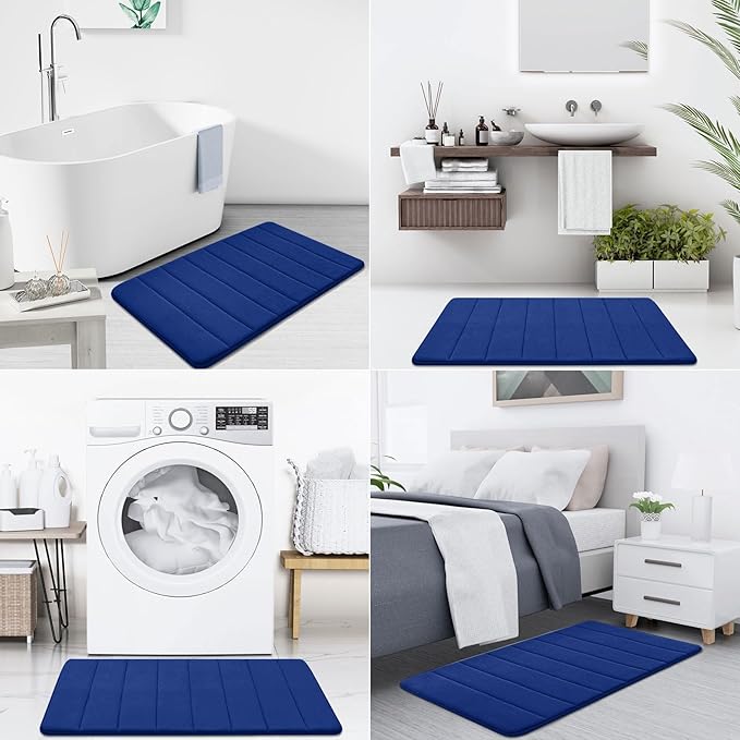 Buganda Memory Foam Bath Mat, 47" x 24", Ultra Soft and Non-Slip Bathroom Rugs, Water Absorbent and Machine Washable Bath Rug Runner for Bathroom, Shower, and Tub, Navy Blue