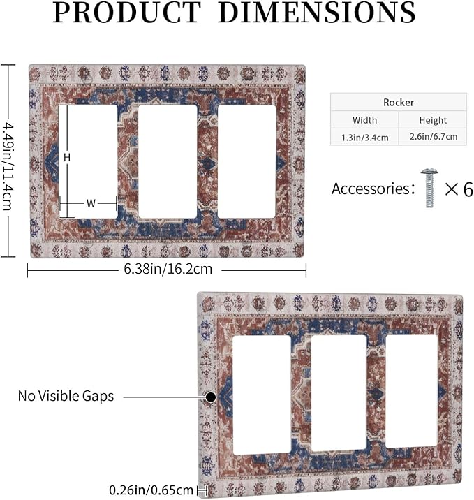 Vintage Orange Medallion Pattern Triple Rocker Outlet Covers Decorative 3 Gang Wall Plate Gfci Light Switch Covers Electrical Receptacle Switchplate Plug Faceplate Bathroom Decor