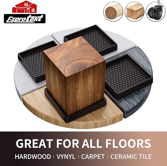 Ezprotekt Non Slip Furniture Pads, 8 Pcs 2.5" Anti Skid Rubber Furniture Caster Cups, Anti-Slip Furniture Coasters for Hardwood Floors, Anti Slide Floor Protectors for Bed Couch Stoppers (Brown)