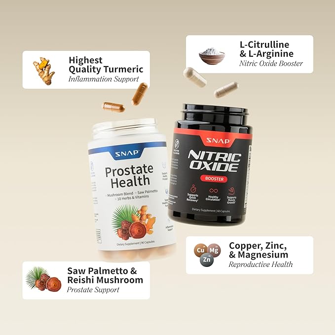 Snap Supplements Prostate Health & Nitric Oxide Supplement Bundle for Men, 90 Vegetarian Capsules Each