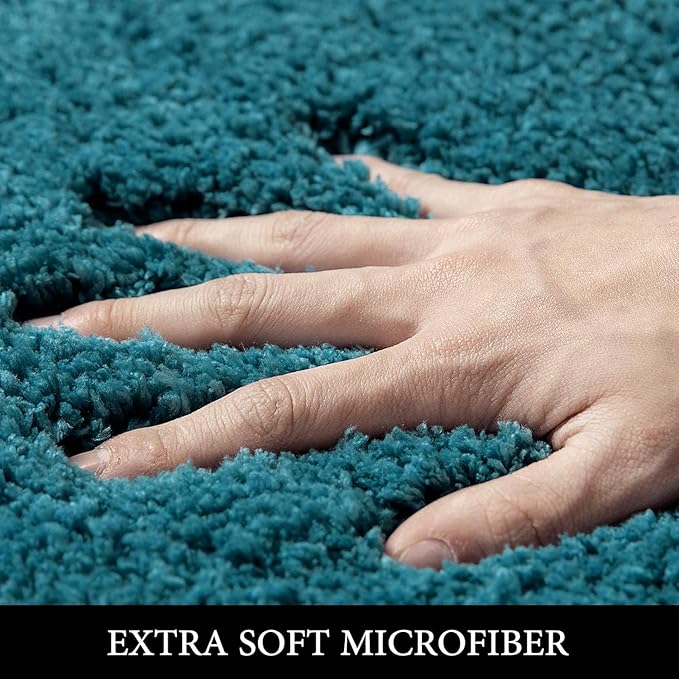 MIULEE Microfiber Toilet Bath Mat U-Shaped Contour Shaggy Bathroom Rugs Non Slip Extra Thick Soft Bath Rug Absorbent Water for Bathroom Commode Machine Washable(24x24 Inch, Teal)