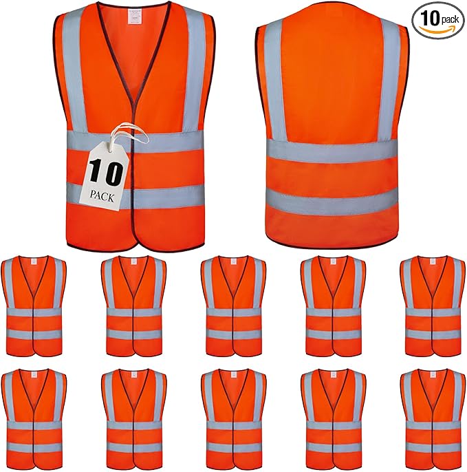 NOBONDO High Visibility Reflective Safety Vests 10 Pack - Enhanced 360 Visibility with Additional Hi Vis Reflective Strips - Breathable Mesh, Bulk Pack for Construction, Traffic, Running, Security