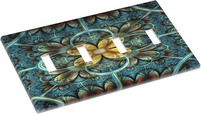 Light Switch Cover Boho Fractal Mandala 4 Gang Switch Plate Quad Toggle Wall Plates Bohemia Decorative Switchplate Electrical Outlet Cover Plates for Bathroom Bedroom Decor