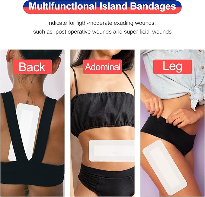 25Pcs Island Dressing Bordered Gauze 4"x10", Water-Resistant Large Adhesive Bandages, Absorbent Wound Dressing Pads Bandages Large Wound Care