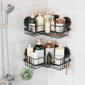 LEVERLOC 2 Pack Corner-adaptive Suction Cup Shower Caddies, Drill-Free Wall Mounted Basket, Stainless Steel Rustproof Corner Shower Shelf, Large Capacity Removable Suction Bathroom Organizer, Black