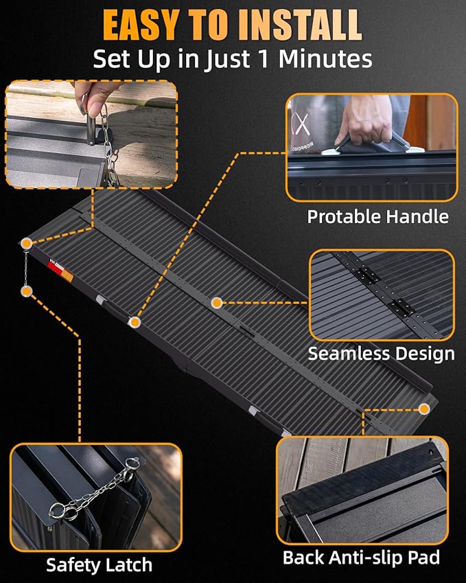 VNN Portable Wheelchair Ramp 5FT, Black Seamless Non-Slip Aluminum Ramps for Wheelchairs for Home, Handicap Wheelchair Ramps for Home Steps, Aluminum Loading Dock Plates