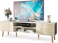 TV Stand for 75 Inch TV, Entertainment Center with Storage, 2 Cabinet Media Console Table, Wood Feet, Living Room, Bedroom Furniture,White&Oak