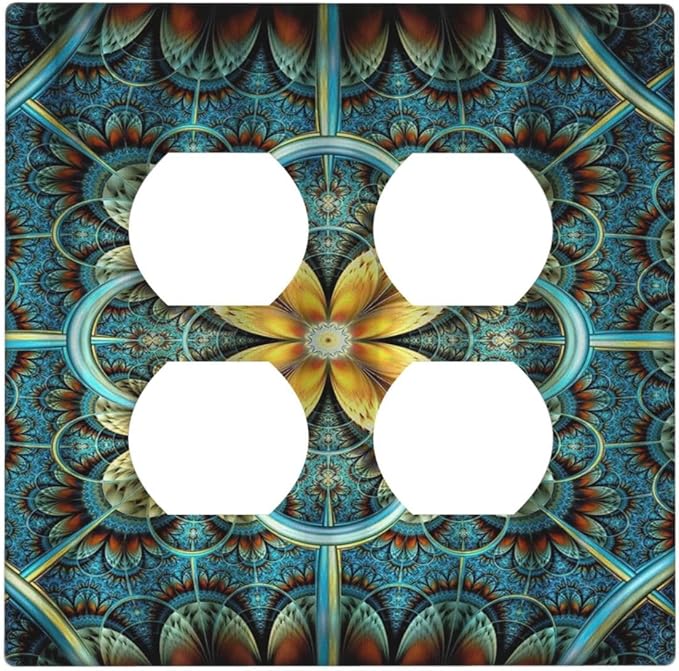 Decorative Light Switch Cover Plate Boho Fractal Mandala Bohemia 2 Gang Socket Covers Double Duplex Wallplates Switch Plates and Outlet Covers for Bedroom Home Decor