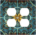 Decorative Light Switch Cover Plate Boho Fractal Mandala Bohemia 2 Gang Socket Covers Double Duplex Wallplates Switch Plates and Outlet Covers for Bedroom Home Decor
