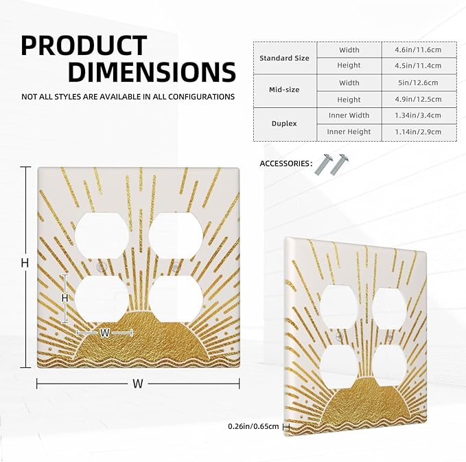 Mid Century Boho Golden Sun Sunrise Sunset Outlet Covers 2 Gang Double Duplex Decorative Light Switch Covers Electrical Wallplates Socket Faceplate for Bed Room Living Room Decor