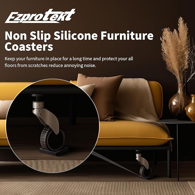 Ezprotekt Non Slip Furniture Pads, 8 Pcs 2.5" Anti Skid Rubber Furniture Caster Cups, Anti-Slip Furniture Coasters for Hardwood Floors, Anti Slide Floor Protectors for Bed Couch Stoppers (Brown)