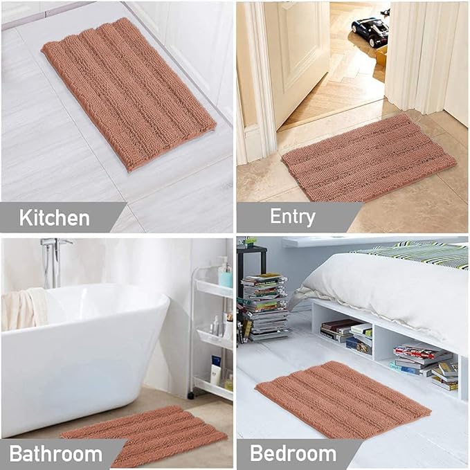 Turquoize Non Slip Shaggy Bathroom Rugs Blue Bath Rugs for Bathroom Chenille Bath Rugs for Bathroom 1 Piece Bath Mat Set Super Absorbent Shower Rug for Tub Mats, 20"x 32", Muted Clay