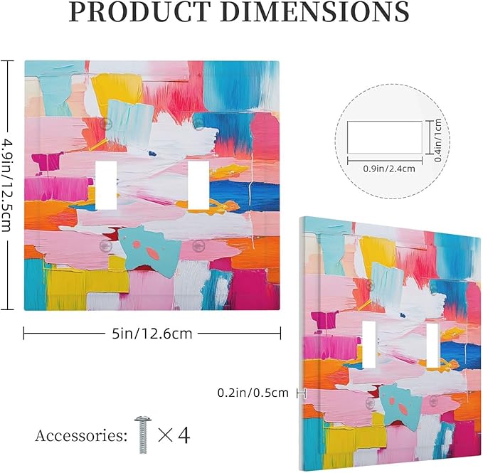 Decorative Switch Plates Multicoloured Modern Watercolor Oil Painting 2 Gang Double Toggle Outlet Light Switch Cover Wall Plate Electrical Faceplate for living Room Bedroom Decor