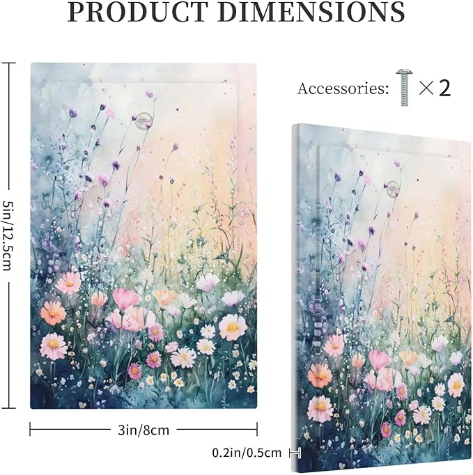 Decorative Light Switch Cover Plate Pink Floral Wildflower Green Plants 1 Gang No Device Single Blank Outlet Covers Wall Plate Switch Plate Covers for Bathroom Decor
