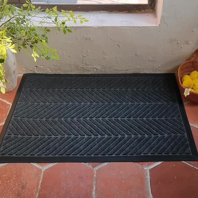 Front Door Mat 36"x24" Indoors Outdoors Welcome Mats, Waterproof Non-Slip Rubber Backing Heavy Duty Doormat Outside Entrance, Low Profile Entryway Rugs Floor Mat for Patio, Pattern A Grey