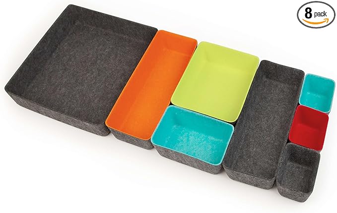 Three by Three Seattle Felt·Like·It! Felt Bins for Office, Crafts, Classroom, Living Room, Bedroom: Multicolor, Set of 8