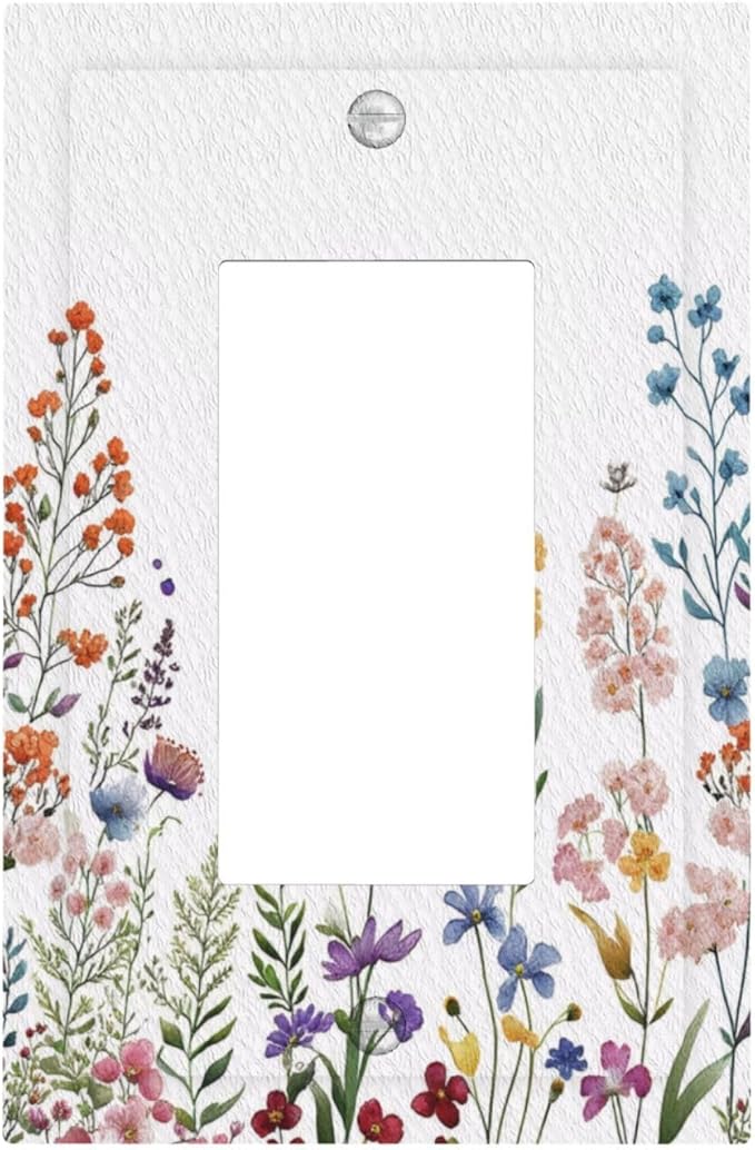 Rustic Wild Floral Vintage Colorful Flowers Outlet Covers Single Rocker Light Switch Covers Decorative 1 Gang Gfci Wall Plate Electrical Receptacle Switchplate Plug Faceplate Bathroom Decor