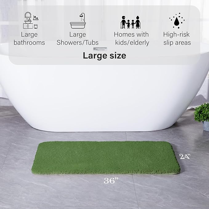 Luxury Quick Dry Non-Slip Bathroom Rugs【 24'' x 36'' Meadow Green】 Highly Absorbent Washable and Ultra Soft, Extra Thick Fluffy Bath Mats for Shower/Kitchen/Bathtub Floor