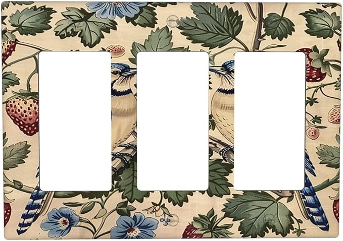 Light Switch Covers Vintage Floral Bird Strawberry Thief William Morris 3 Gang Rocker Electrical GFCI Decorative Triple Outlet Wall Plate Cover Switchplate for Bedroom Home Decor