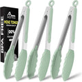 Hotec Mini Silicone Kitchen Tongs for Cooking - 7-Inch Small Serving Tongs with Silicone Tips, Set of 3 (Light Green)