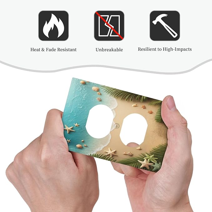 Outlet Covers Summer Beach Themed Starfish Seashells 1 Gang Duplex Wall Plate Decorative Switch Plates Electrical Receptacle Faceplate Light Switch Cover for Bedroom Bathroom Decor