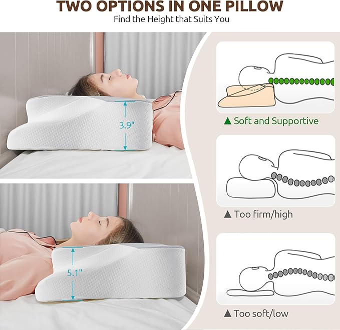 DONAMA Cervical Neck Pillow for Pain Relief,Odorless Contour Memory Foam Pillows with Cooling Pillowcase Cozy Sleeping, Orthopedic Ergonomic Bed Pillows for Side Back Stomach Sleepers