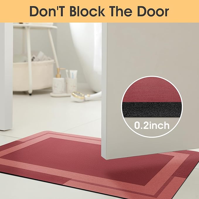 Christmas Ultra Thin Bath Mat, Upgrade Backing Non Slip Thin Bath Mats Fit Under Door, Quick Dry Ultra Absorbent Bathroom Rugs, Machine Washable Bath Rugs for Bathroom, Bathtub, Red/Bordered/24"x17"