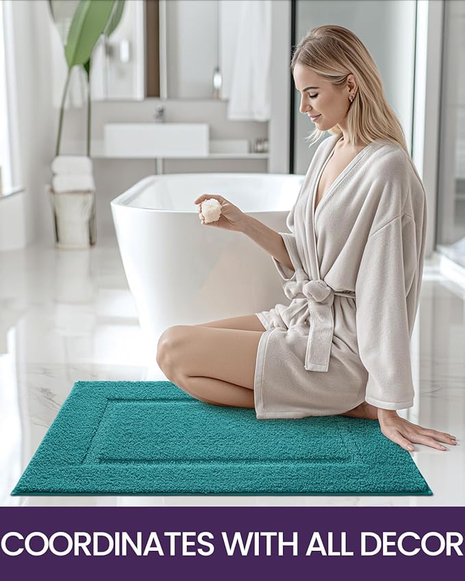 DEXI Bathroom Rugs 43x24, Washable Non Slip Bath Mat for Shower Floor, Absorbent Quick Dry Bathmat with Rubber Backing, Ultra Soft Plush Carpet for Tub, Teal