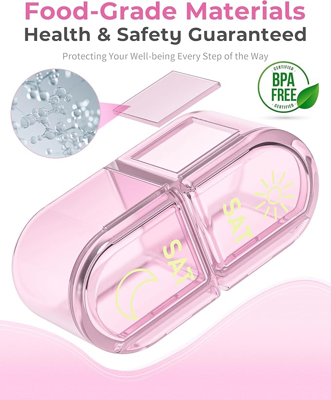 Pill Organizer 2 Times a Day, AM PM Pill Organizer 7 Day, Weekly Pill Box 2 Twice a Day, Travel Pill Case 7 Days, Medicine Organizer for Medication Vitamins, Fish Oils, Supplements