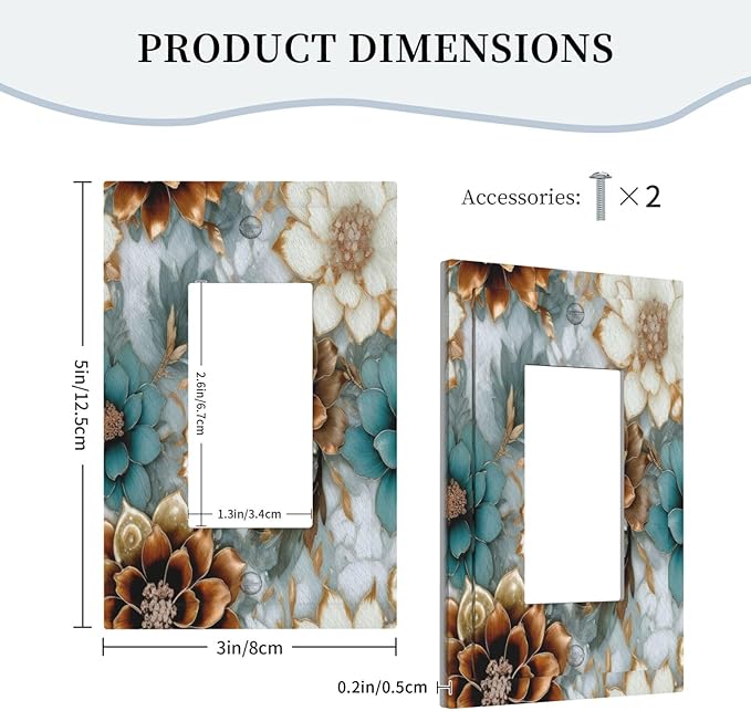 Vintage Marble Floral Gold/Green/White Metal Flowers Outlet Covers Single Rocker Light Switch Covers Decorative 1 Gang Gfci Wall Plate Electrical Receptacle Switchplate Plug Faceplate Bathroom