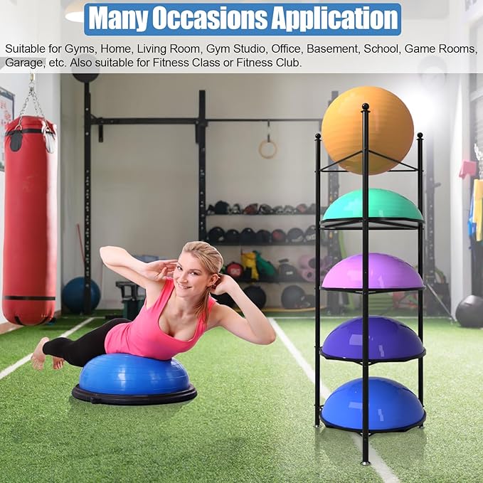 Balance Ball Half Rack 3/5 Tiers, iron Half Exercise Balls Holder for Half Ball & Yoga Ball, Home Gym Studios Standing Half Ball Balance Trainer Shelf
